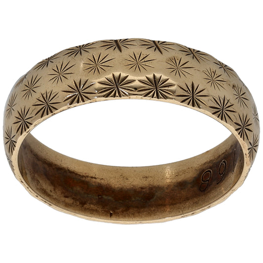 9ct Gold Patterned Wedding Ring Size P