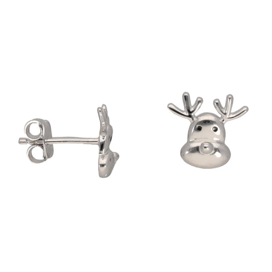 New Sterling Silver Reindeer Stud Earrings
