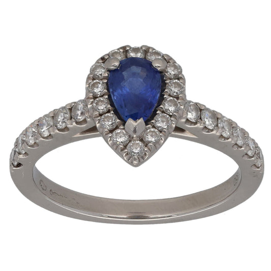 Platinum Sapphire & 0.38ct Diamond Dress/Cocktail Ring Size K