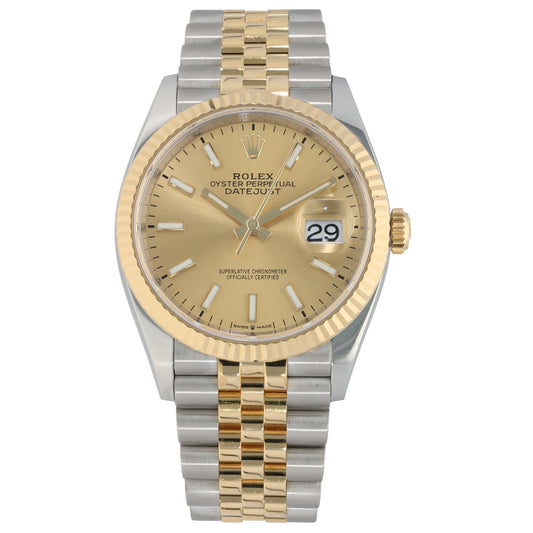 Rolex Datejust 126233, champagne dial with fluted bezel and Jubilee bracelet