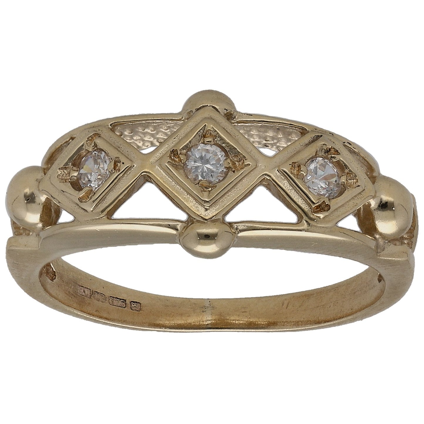 9ct Gold Cubic Zirconia Trilogy Ring Size K