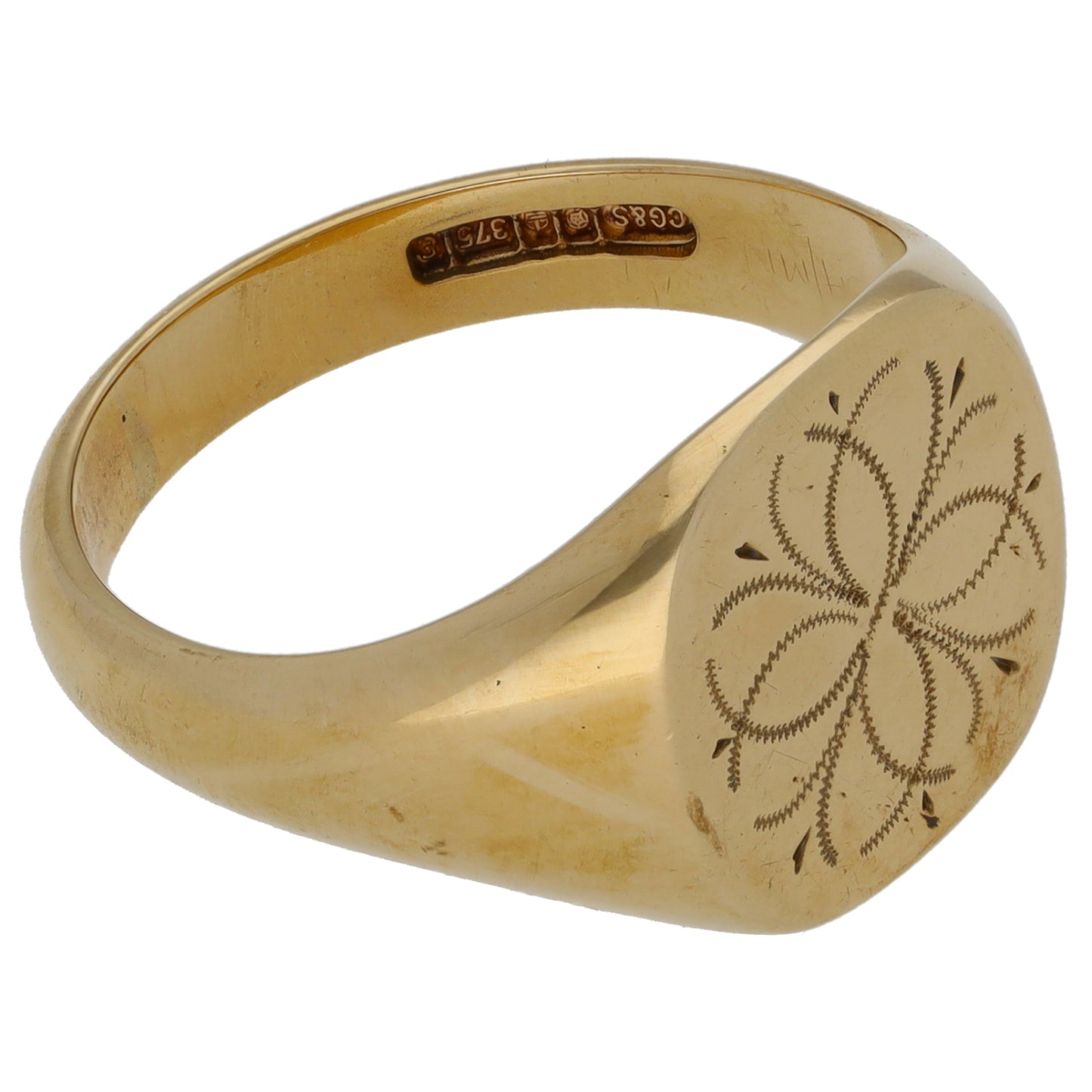 9ct Gold Patterned Signet Ring Size R