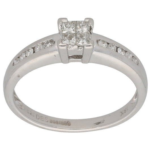 18ct White Gold 0.30ct Diamond Solitaire Ring With Accent Stones Size M