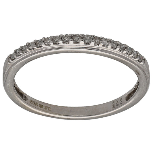 9ct white gold half eternity ring with round diamonds, outer band and setting view