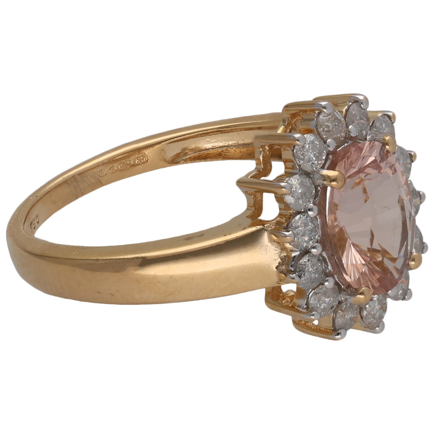 18ct Gold Morganite & 0.28ct Diamond Dress/Cocktail Ring Size N