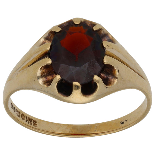 9ct Gold Garnet Single Stone Ring Size O