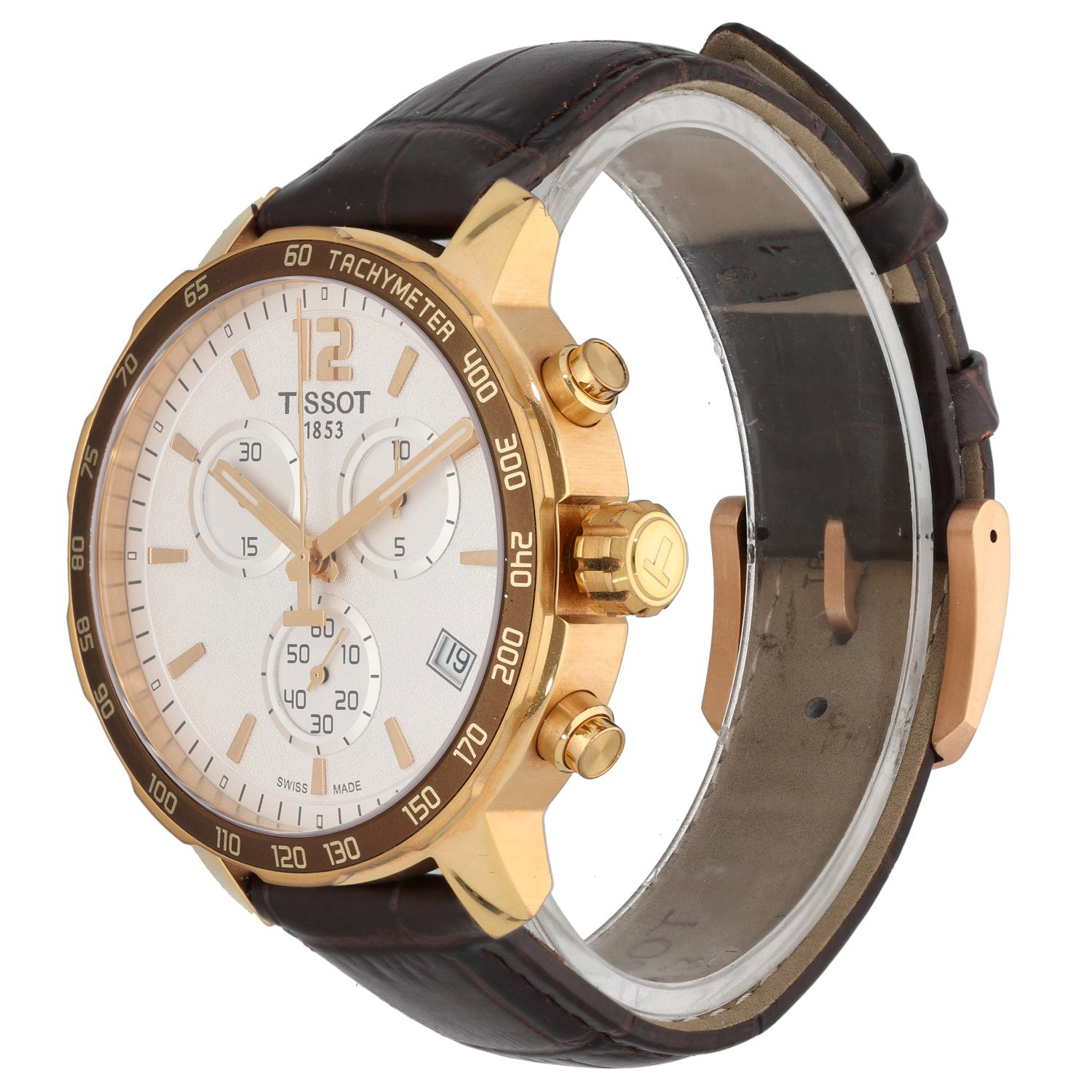 Tissot Quickster T095417A 42mm Gold Plated Stainless Steel, white dial, brown leather strap