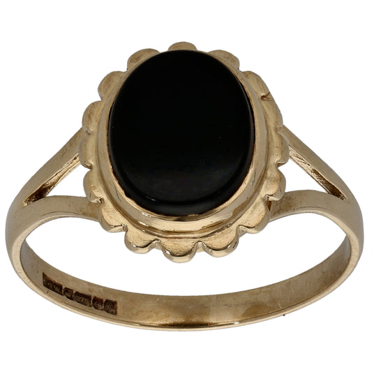 9ct Gold Onyx Single Stone Ring Size O