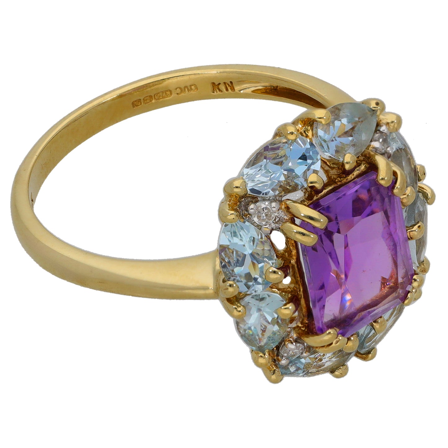 9ct Gold Amethyst & Aquamarine Dress/Cocktail Ring Size Q