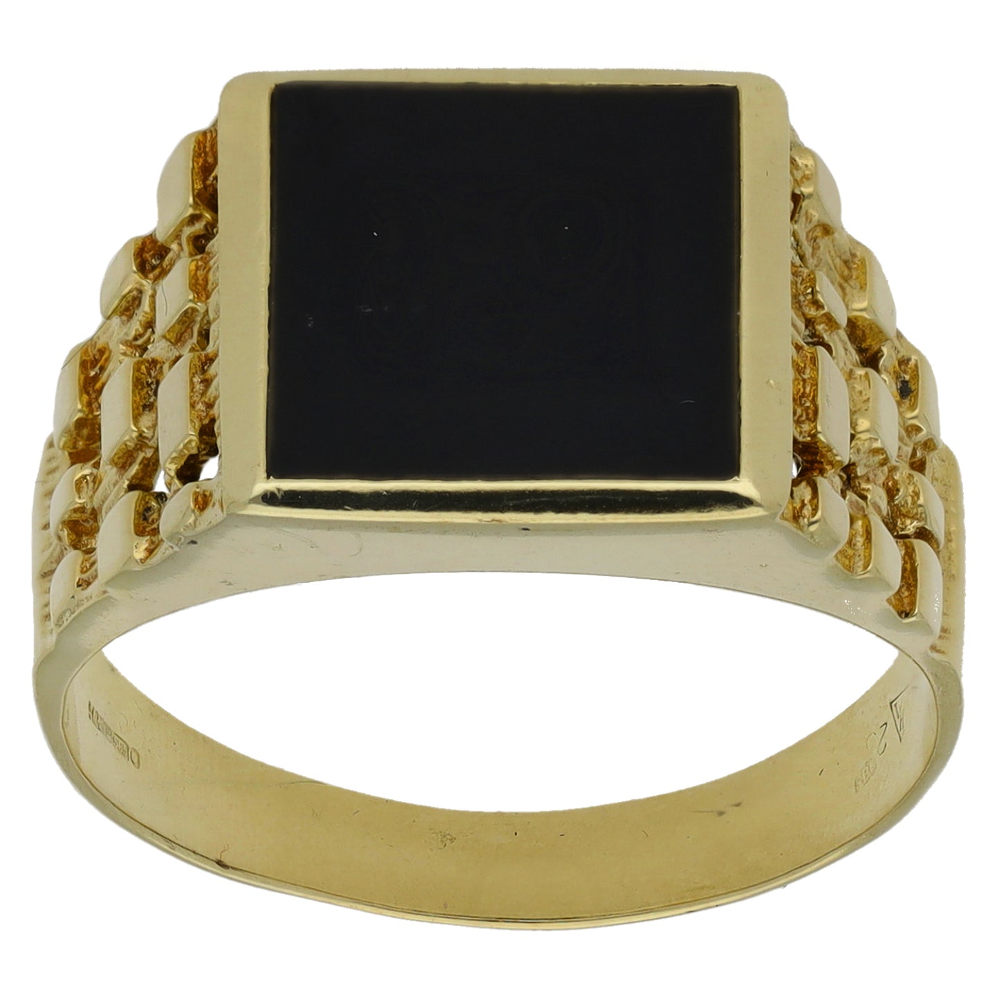 14ct Gold Onyx Patterned Signet Ring Size W