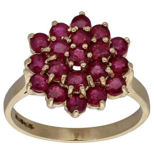 9ct Gold Glass Filled Ruby Dress/Cocktail Ring Size R