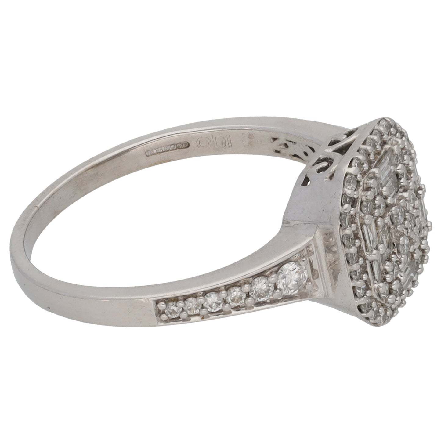 9ct White Gold 0.85ct Diamond Dress/Cocktail Ring Size N