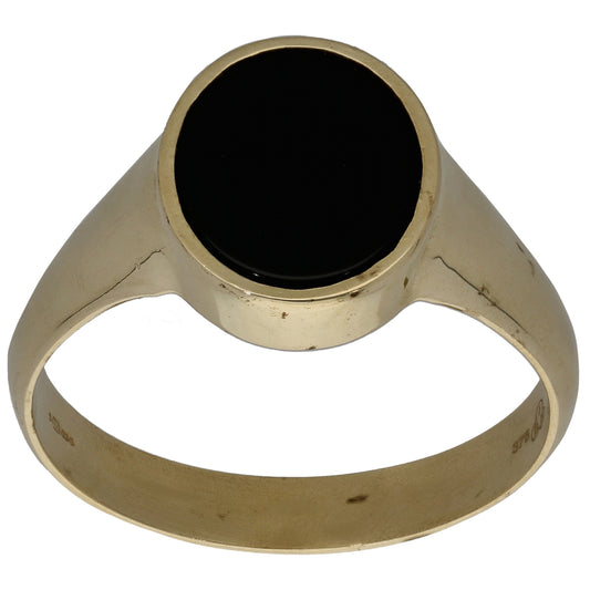 9ct Gold Onyx Plain Signet Ring Size Y