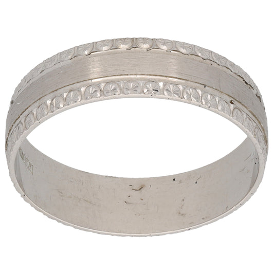 9ct White Gold Patterned Wedding Ring Size O