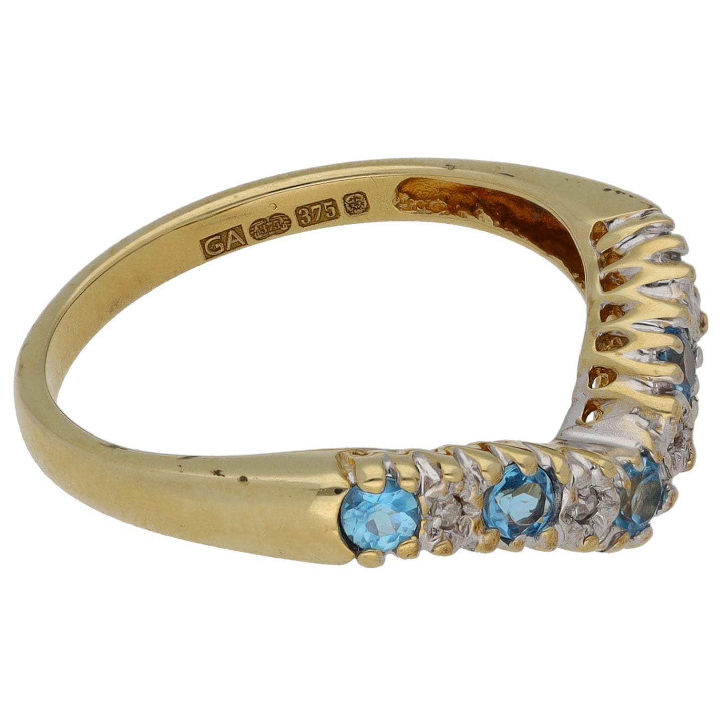 9ct Gold Topaz & 0.11ct Diamond Wishbone Ring Size M