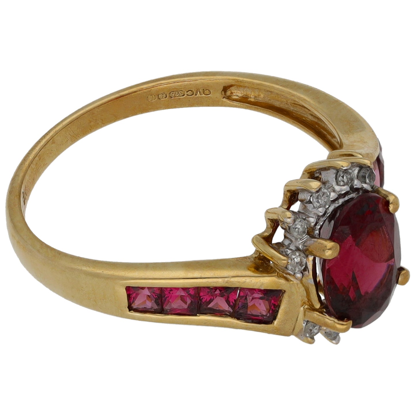 9ct Gold Garnet & 0.10ct Diamond Dress/Cocktail Ring Size O