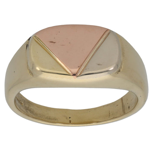14ct Bicolour Gold Patterned Signet Ring Size O