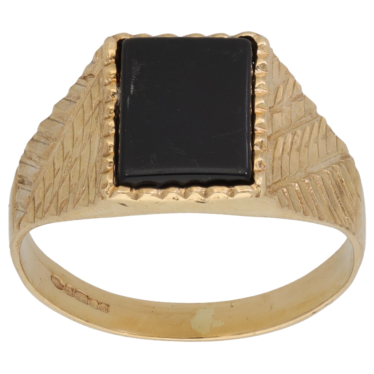 9ct Gold Onyx Patterned Signet Ring Size S