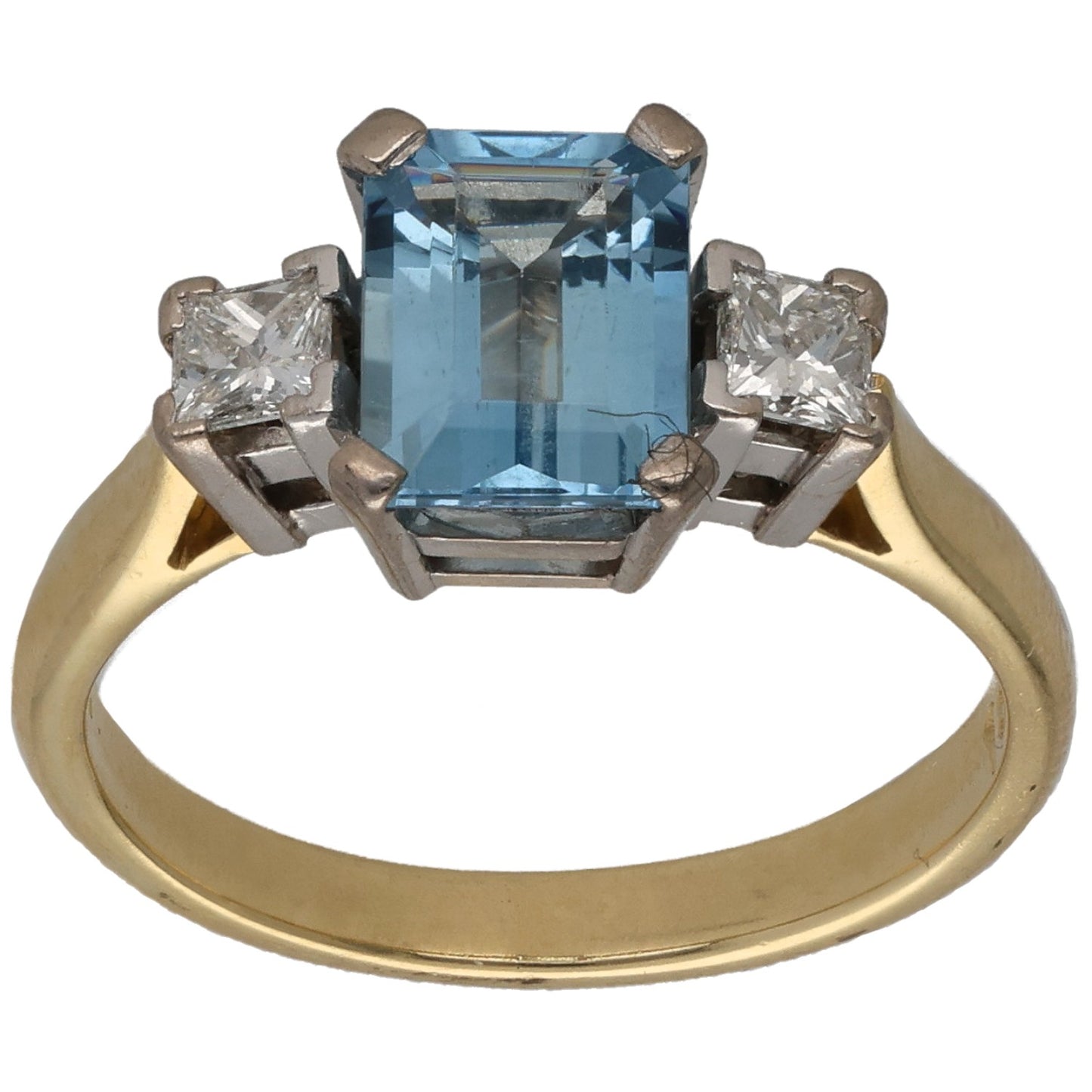 18ct Gold Aquamarine & 0.40ct Diamond Trilogy Ring Size N