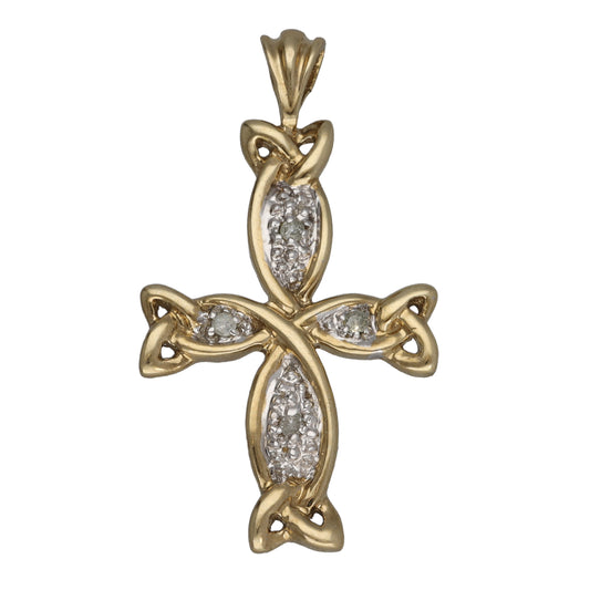 9ct Gold 0.04ct Round Diamond Cross Pendant
