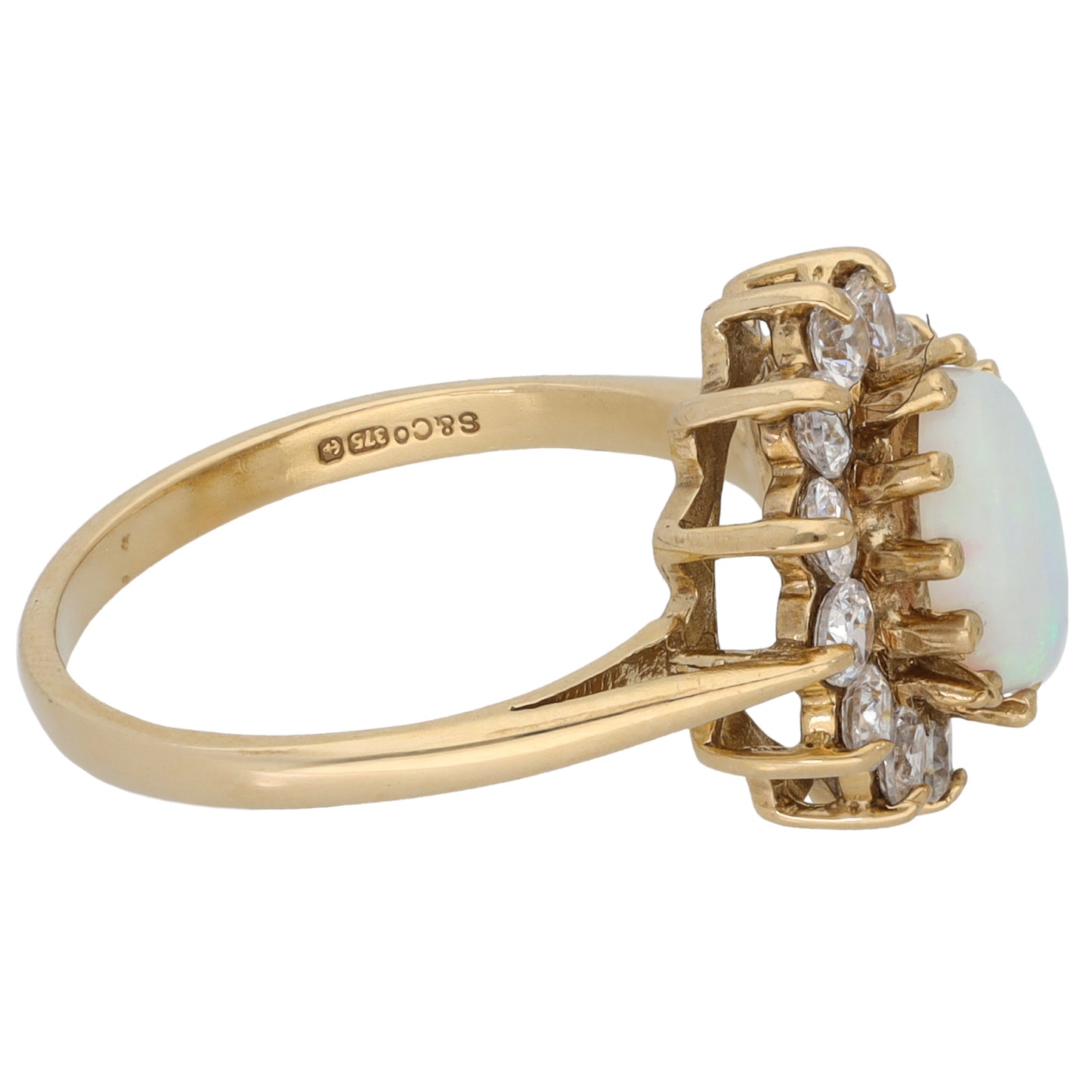 9ct Gold Opal & Cubic Zirconia Dress/Cocktail Ring Size M