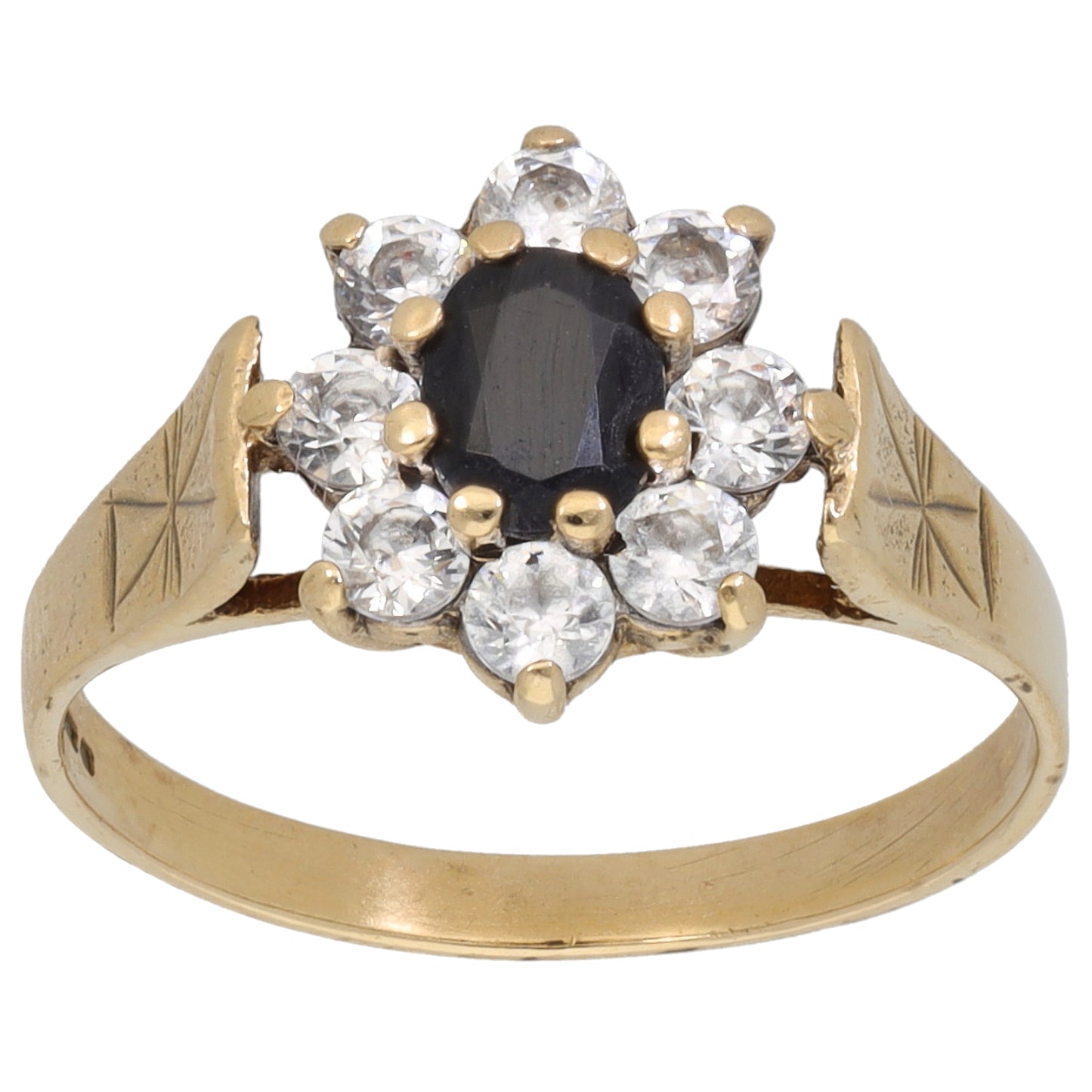 9ct Gold Sapphire & Cubic Zirconia Dress/Cocktail Ring Size M