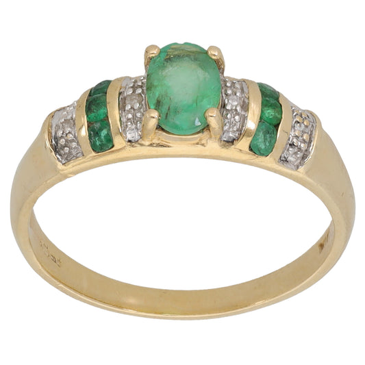 9ct Gold 0.02ct Diamond & Emerald Dress/Cocktail Ring Size N