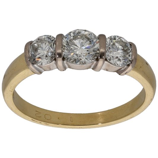 18ct Gold 1.02ct Diamond Trilogy Ring Size M