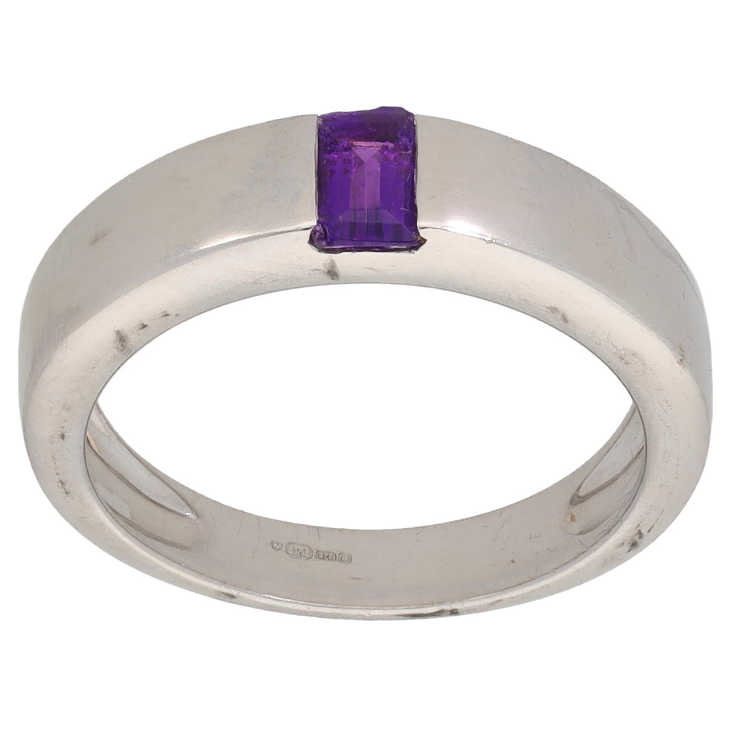 9ct White Gold Amethyst Single Stone Ring Size M