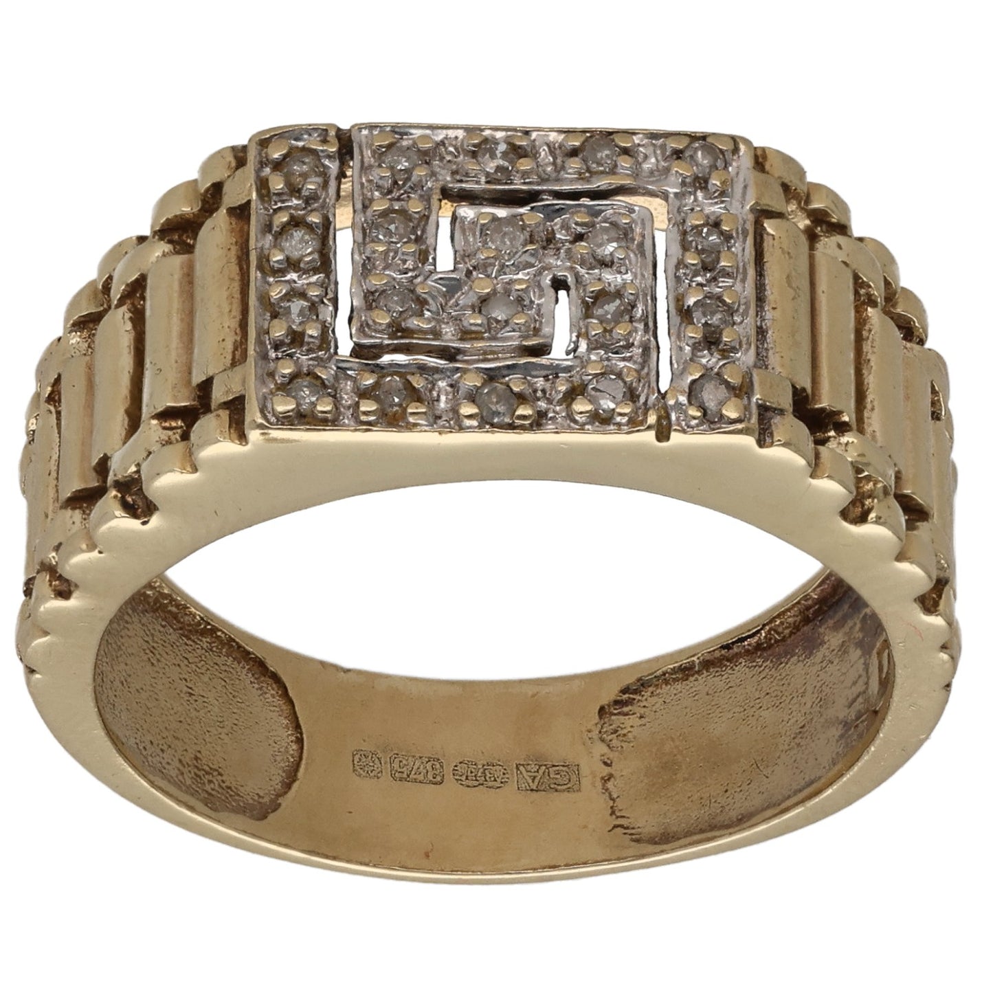9ct Gold 0.10ct Diamond Patterned Signet Ring Size S