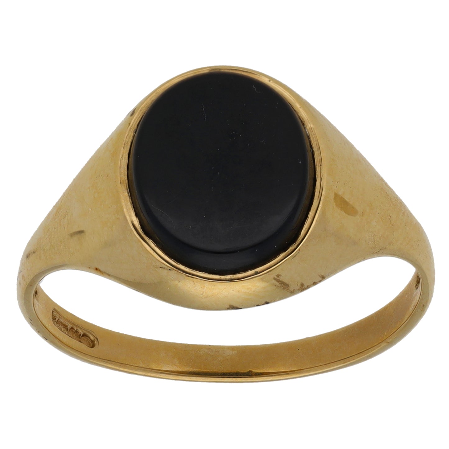 9ct Gold Onyx Crest/Emblem Single Stone Signet Ring Size T