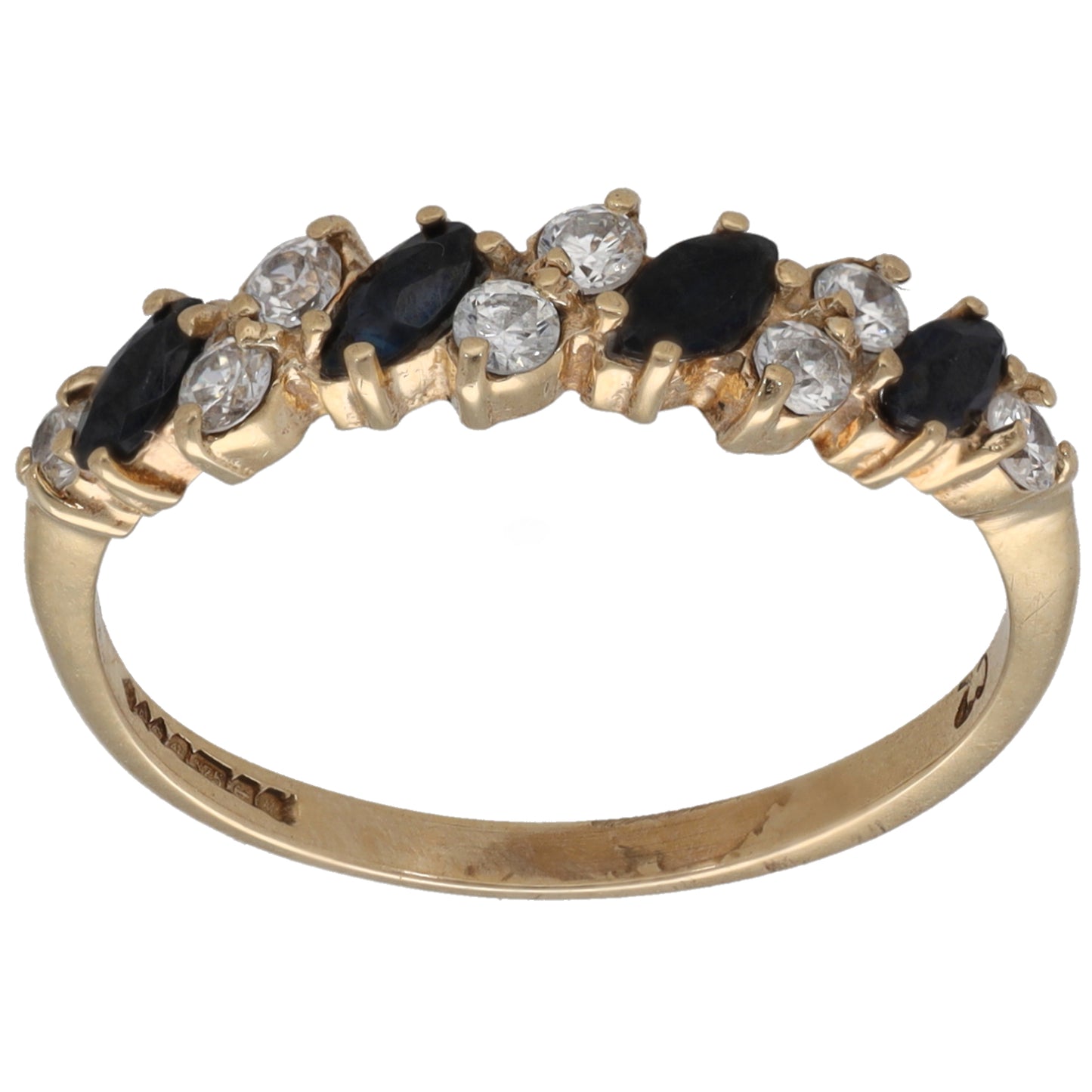 9ct Gold Sapphire & Cubic Zirconia Half Eternity Ring Size O