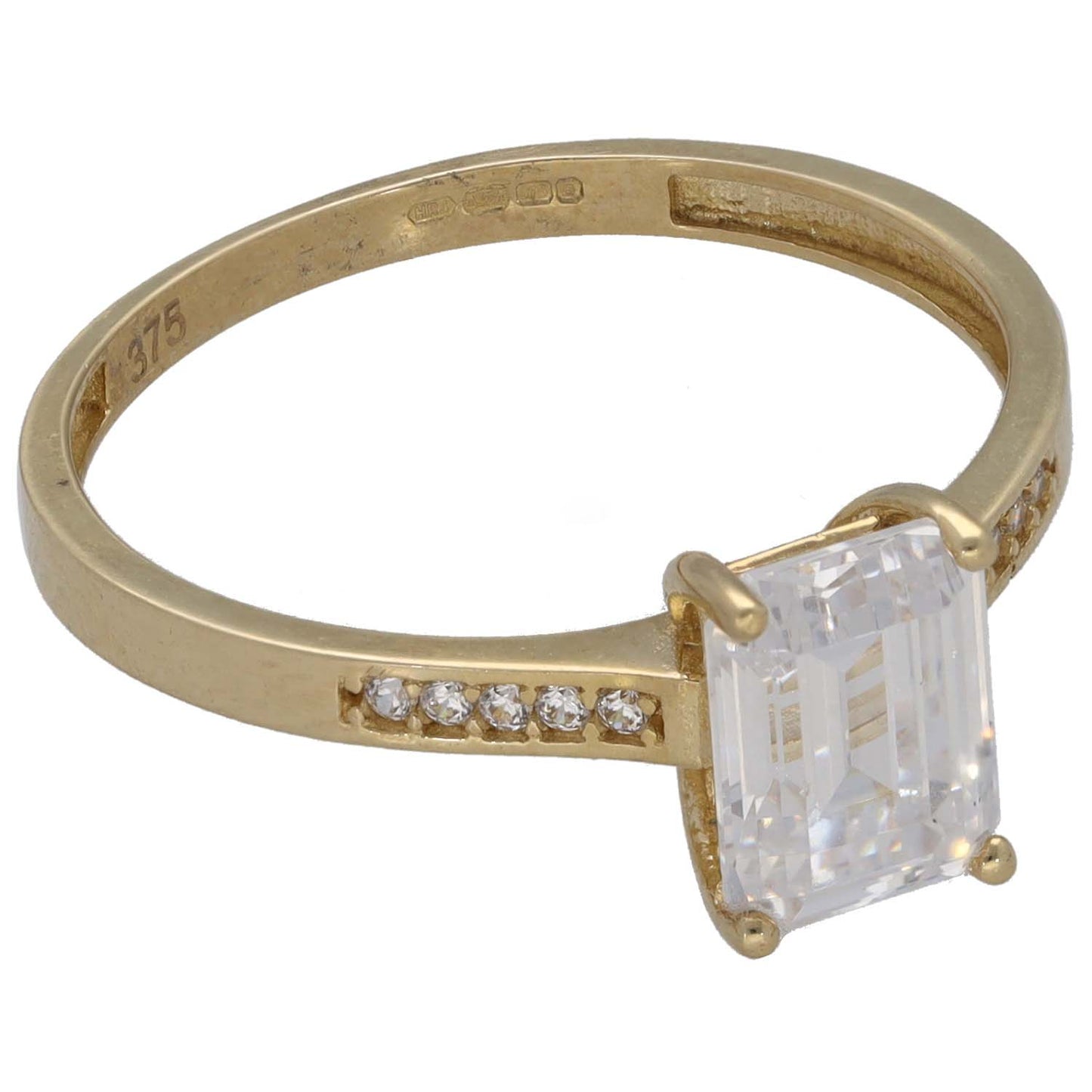 9ct Gold Cubic Zirconia Single Stone Ring With Accents Size R