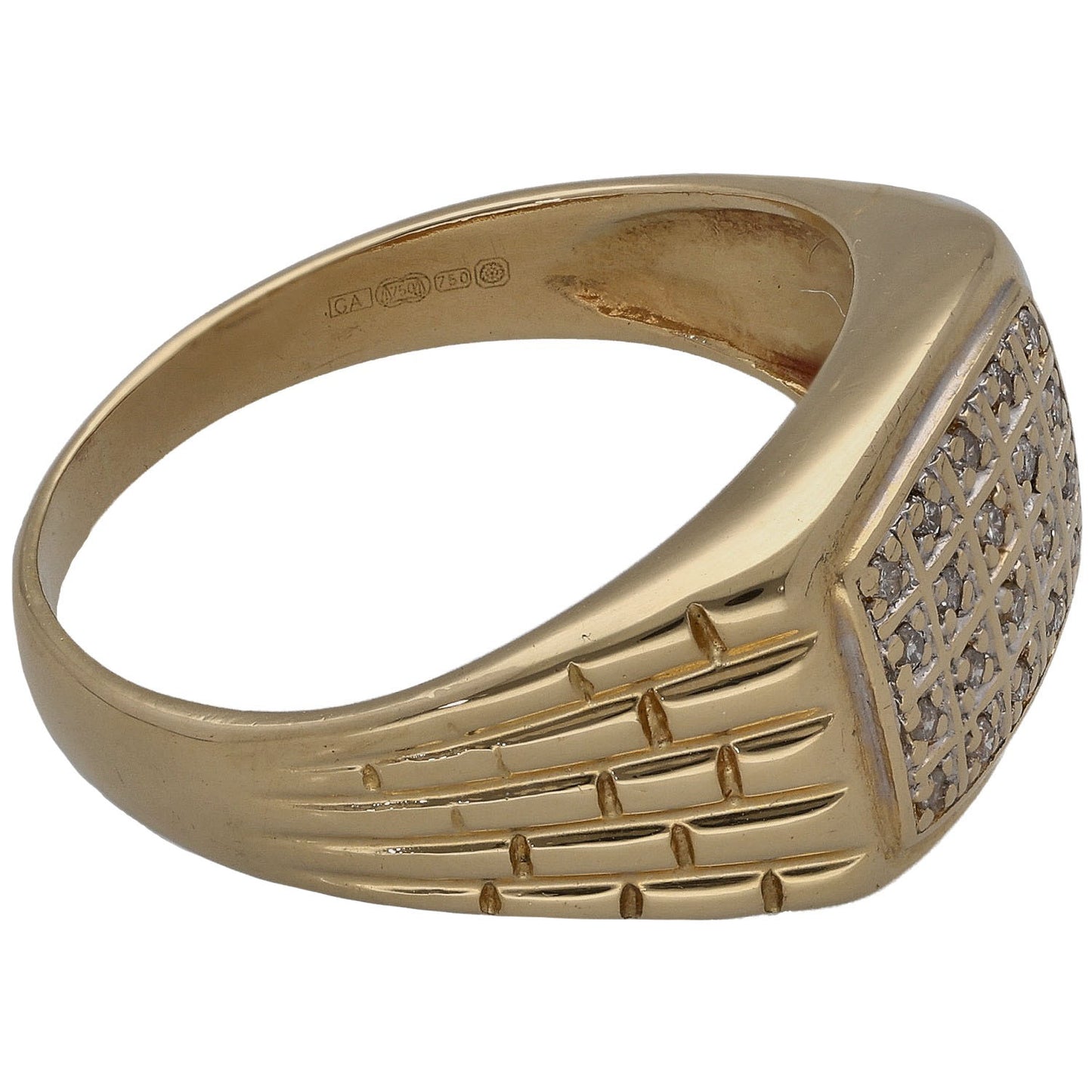 18ct Gold 0.10ct Diamond Patterned Signet Ring Size S