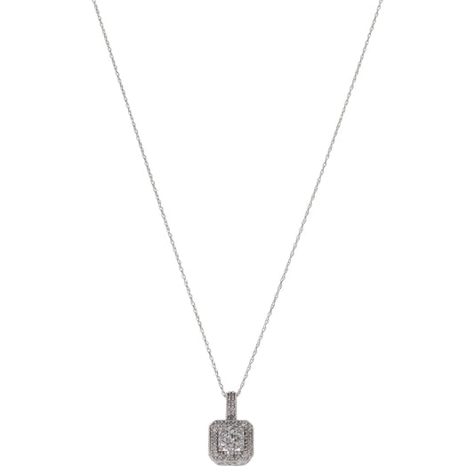 9ct White Gold 0.21ct Diamond Cluster Pendant With Chain