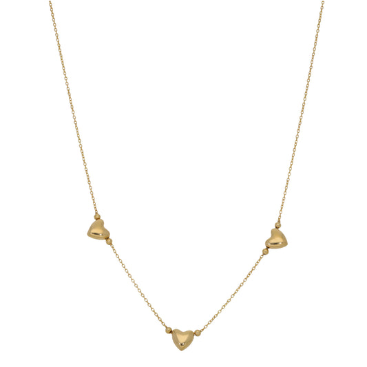New 9ct Gold 3 Heart Necklace 18"