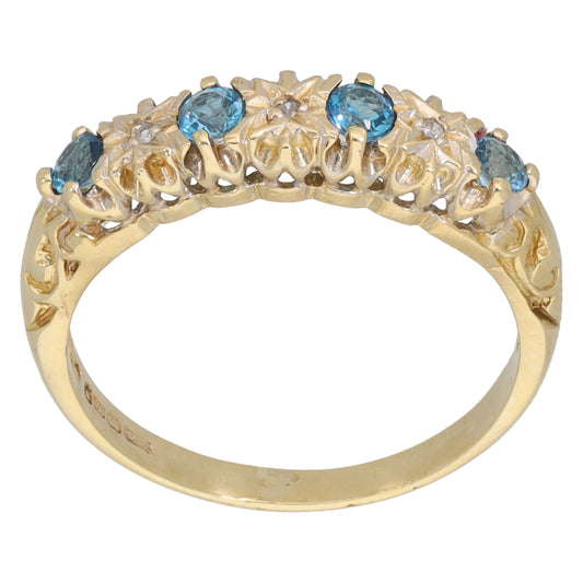 9ct Gold Topaz & 0.015ct Diamond Half Eternity Ring Size N