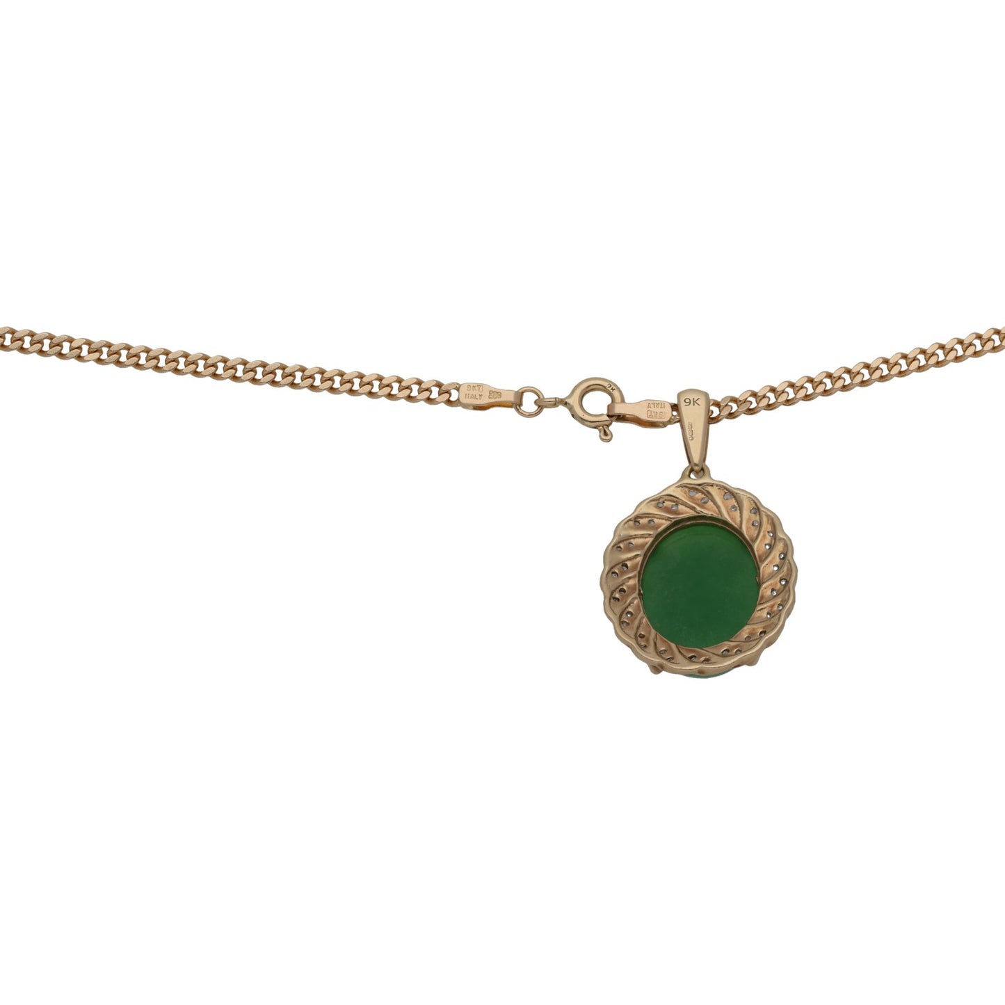 9ct Gold Jade & Imitation Gems Dress/Cocktail Pendant With Chain