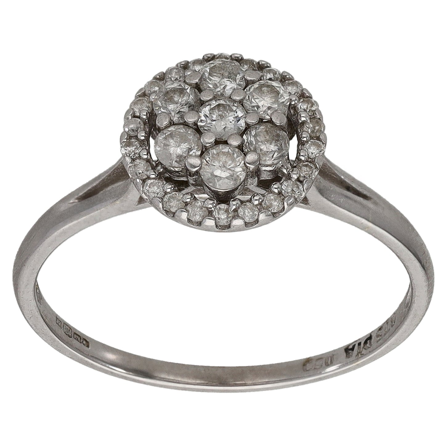 9ct White Gold 0.46ct Diamond Cluster Ring Size P