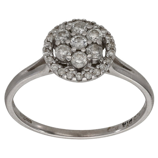 9ct White Gold 0.46ct Diamond Cluster Ring Size P