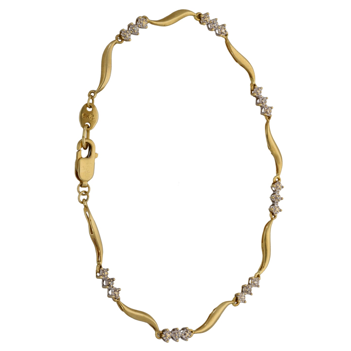 9ct Gold 0.035ct Diamond Fancy Stone Set Bracelet