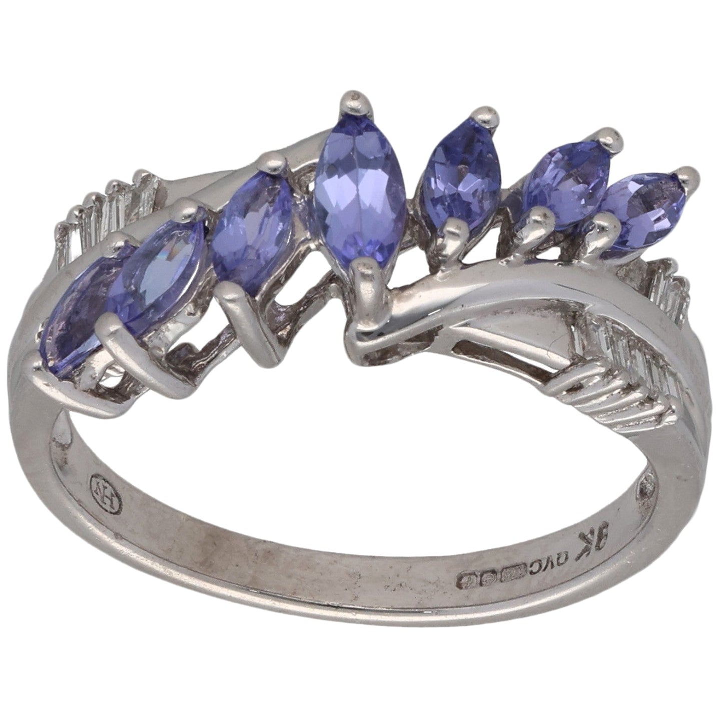 9ct White Gold Tanzanite & 0.14ct Diamond Dress/Cocktail Ring Size M