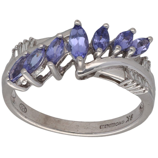 9ct White Gold Tanzanite & 0.14ct Diamond Dress/Cocktail Ring Size M
