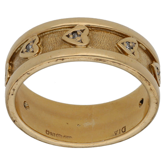 9ct Gold 0.07ct Diamond Patterned Wedding Ring Size K