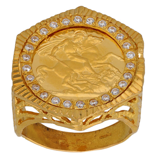 22ct Gold Half Sovereign Cubic Zirconia Coin Ring Size U