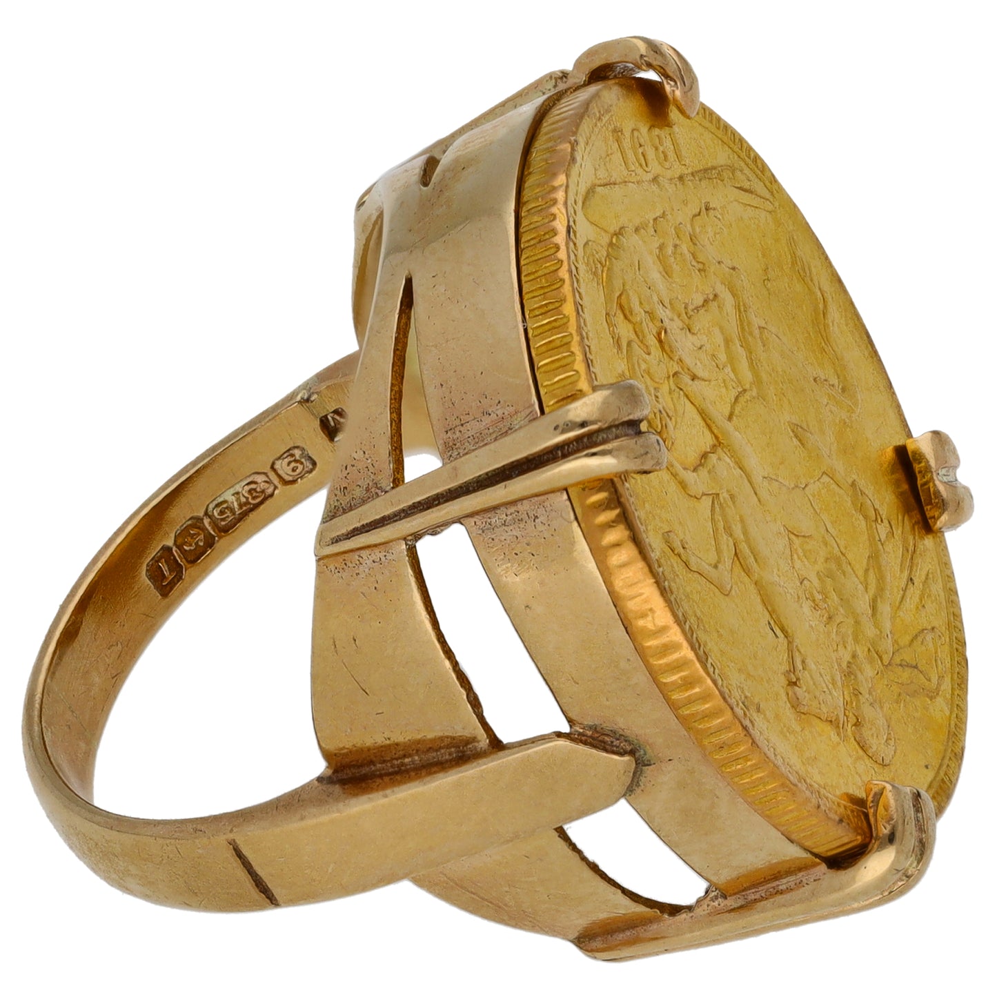 9ct Gold Full Sovereign Coin Ring Size J