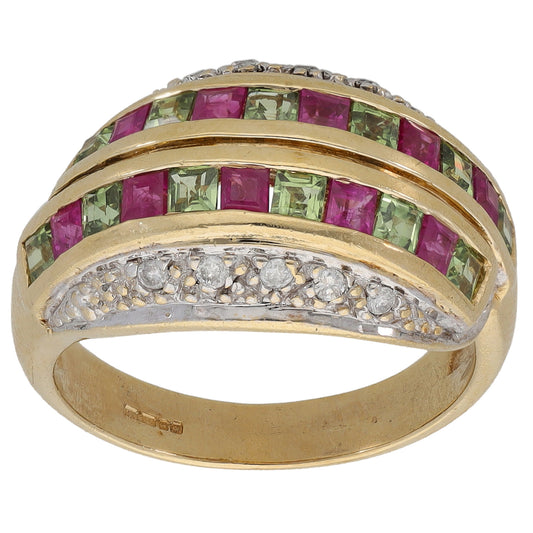 9ct Gold Sapphire & 0.10ct Diamond Dress/Cocktail Ring Size N