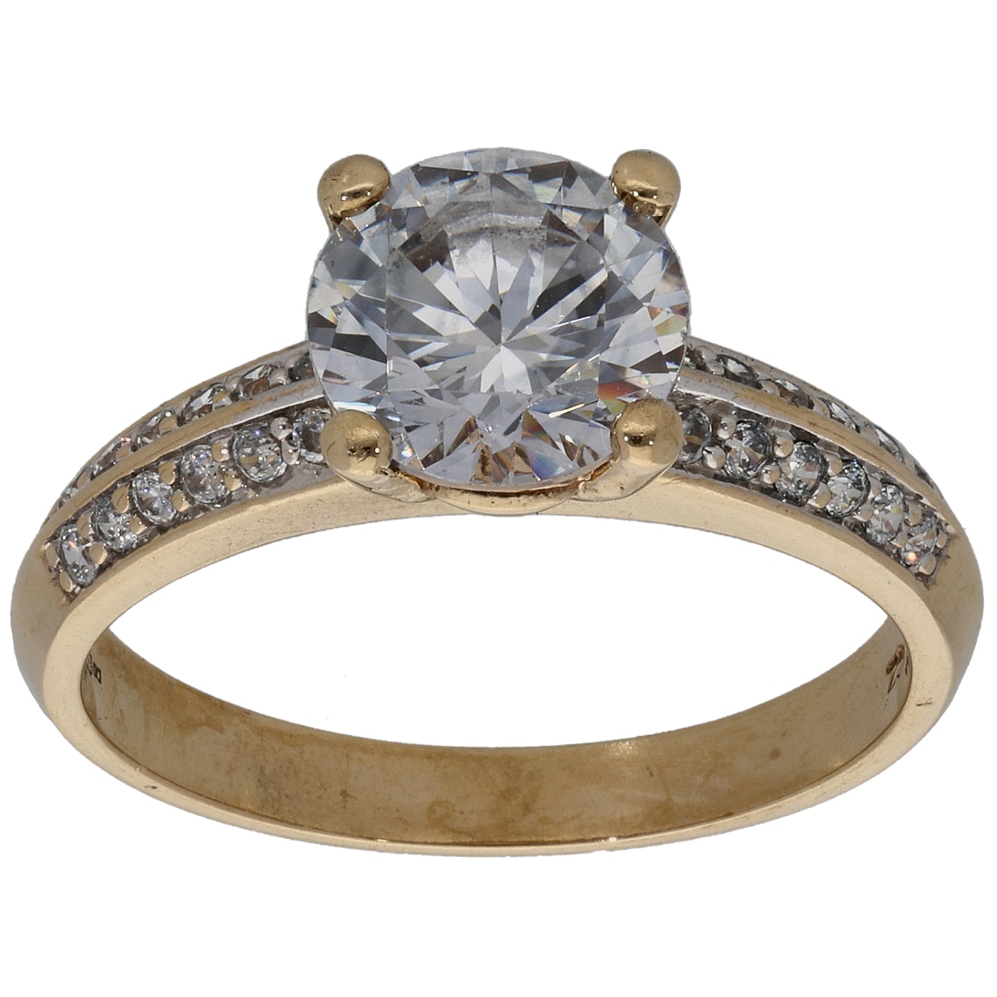 9ct Gold Cubic Zirconia Single Stone Ring with Accent Stones Size O