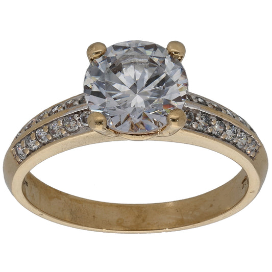9ct Gold Cubic Zirconia Single Stone Ring with Accent Stones Size O