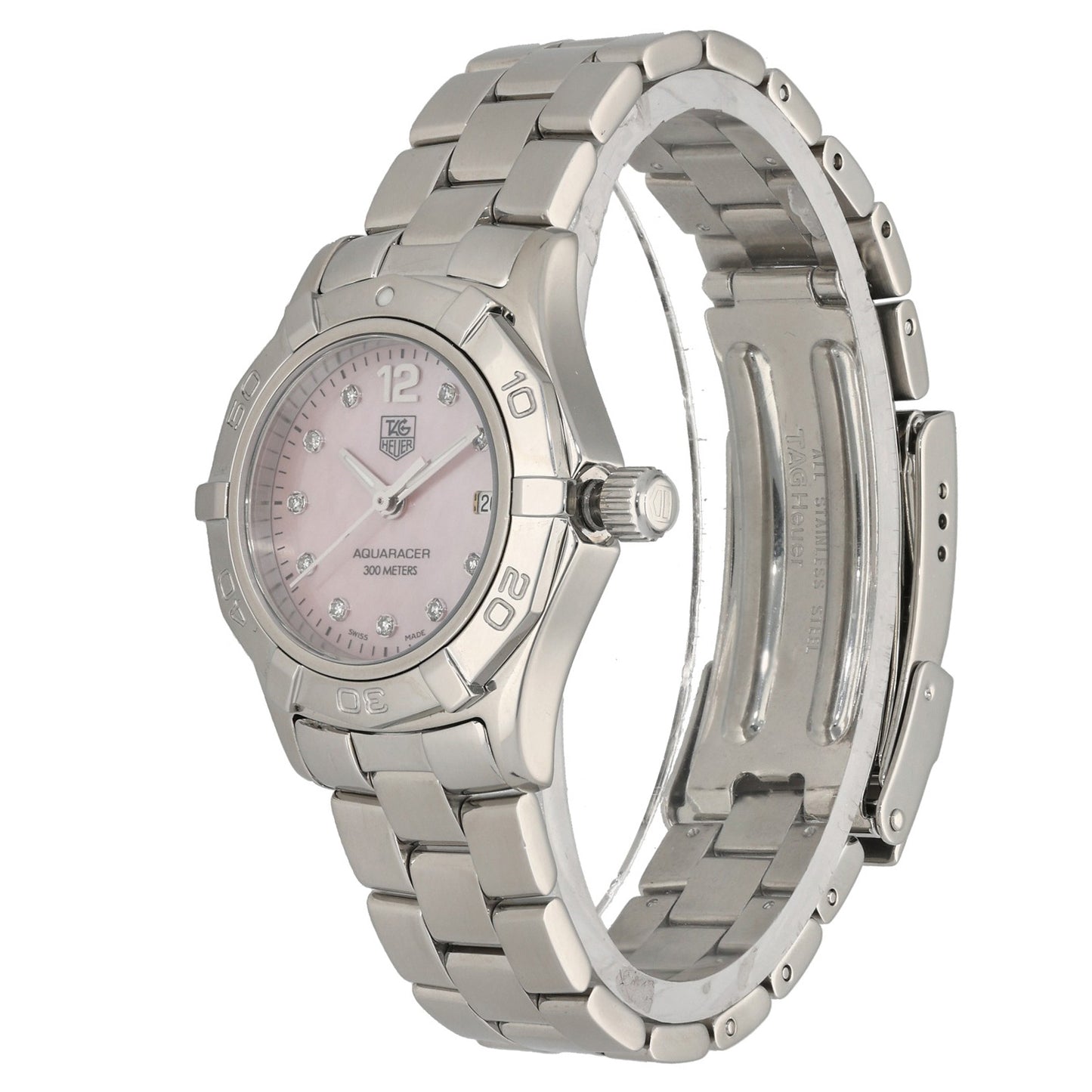 Tag Heuer Aquaracer WAF141A, with diamond hour markers and a pink Mother of Pearl dial, in a stainless steel case